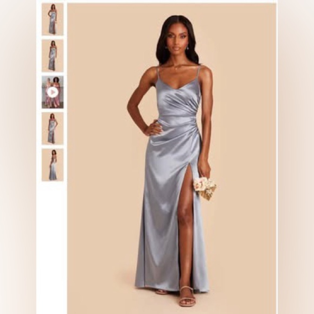 Birdy Grey Catherine Dress in Shiny Satin Dusty Blue (Size XS)